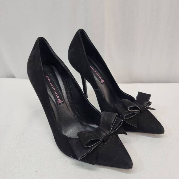 Steven by Steve Madden Size 8 Ravesh Black Suede Pumps W/Bow 4.25" Heel - Picture 1 of 9